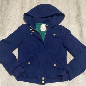 Anthro Allihop Navy Quilted Hooded Jacket